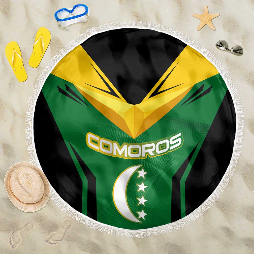 Comoros Beach Blanket with National Colors Green Yellow Black Crescent Moon and Stars Emblem