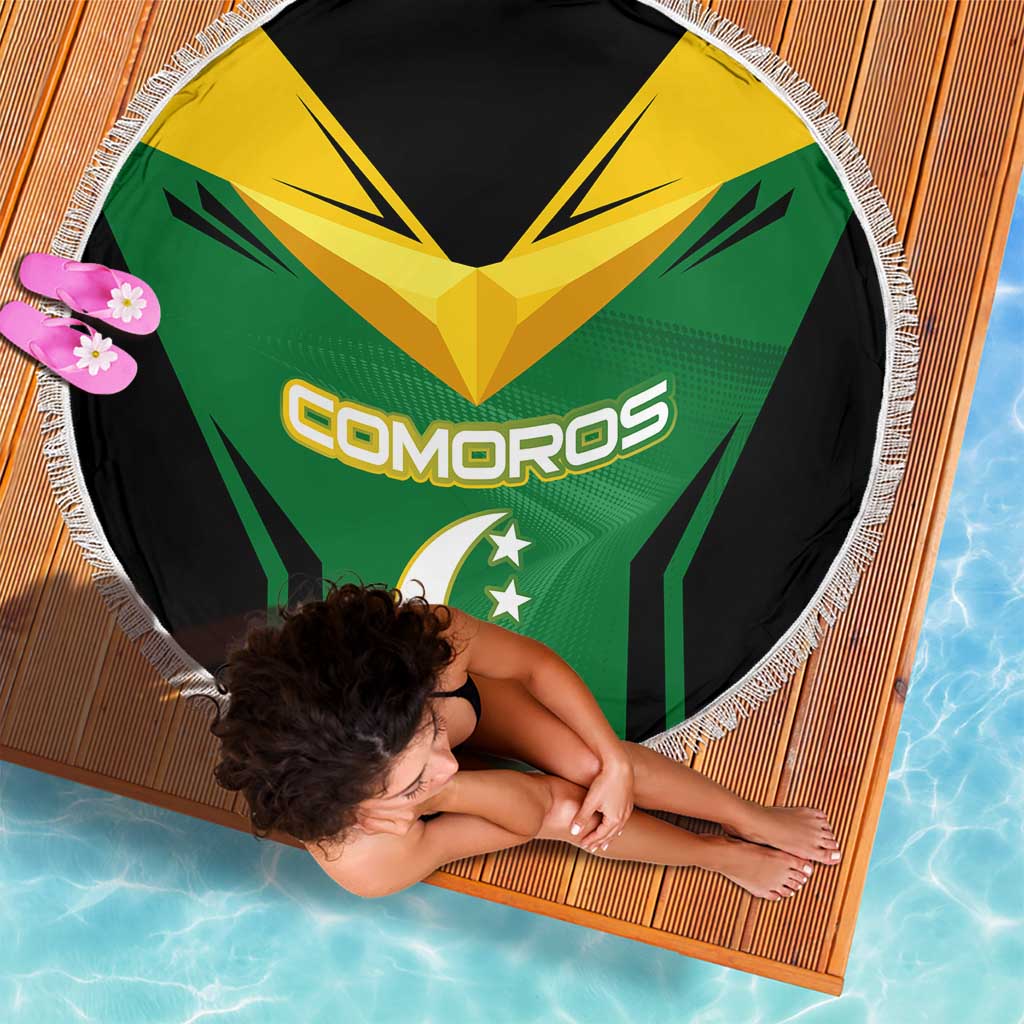 Comoros Beach Blanket with National Colors Green Yellow Black Crescent Moon and Stars Emblem