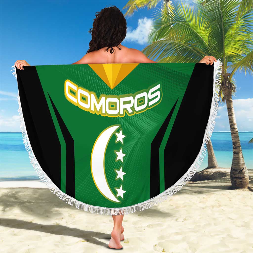 Comoros Beach Blanket with National Colors Green Yellow Black Crescent Moon and Stars Emblem