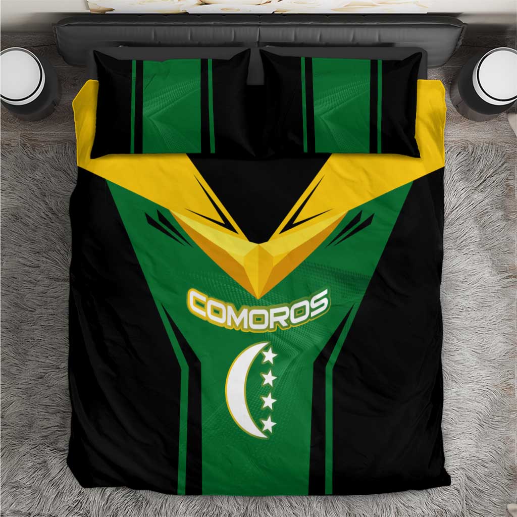 Comoros Bedding Set with National Colors Green Yellow Black Crescent Moon and Stars Emblem