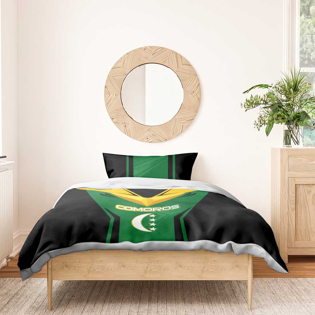 Comoros Bedding Set with National Colors Green Yellow Black Crescent Moon and Stars Emblem