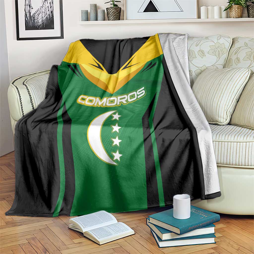Comoros Blanket with National Colors Green Yellow Black Crescent Moon and Stars Emblem