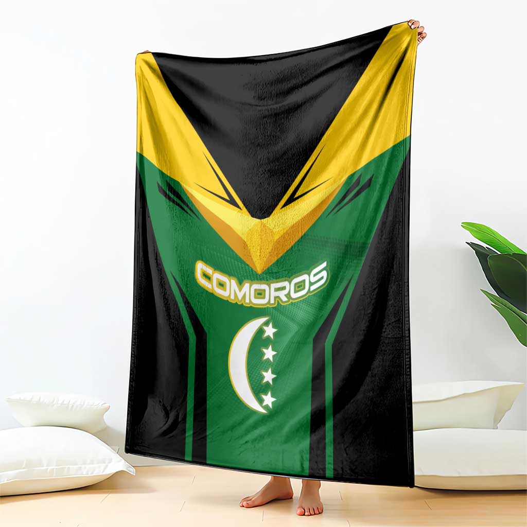 Comoros Blanket with National Colors Green Yellow Black Crescent Moon and Stars Emblem