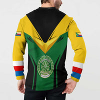 Comoros Button Sweatshirt with National Colors Green Yellow Black Crescent Moon and Stars Emblem