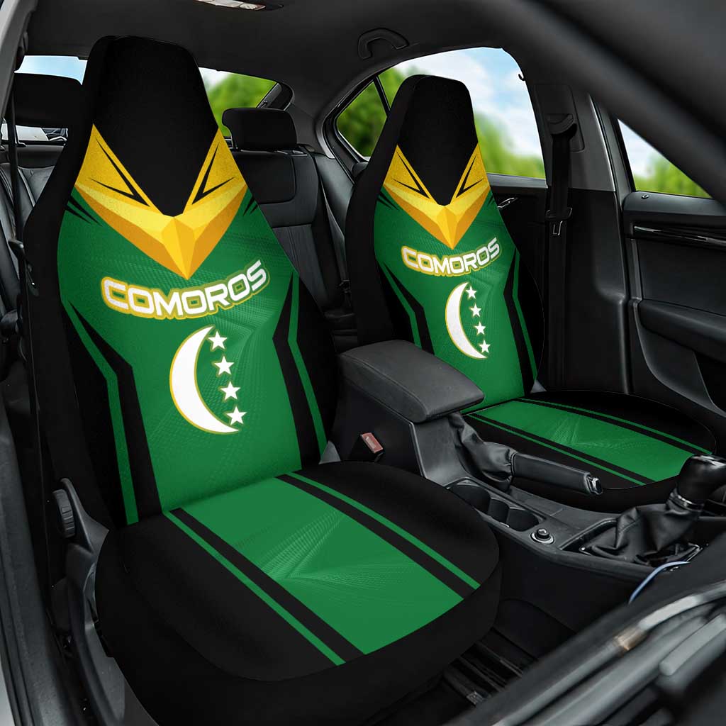 Comoros Car Seat Cover with National Colors Green Yellow Black Crescent Moon and Stars Emblem