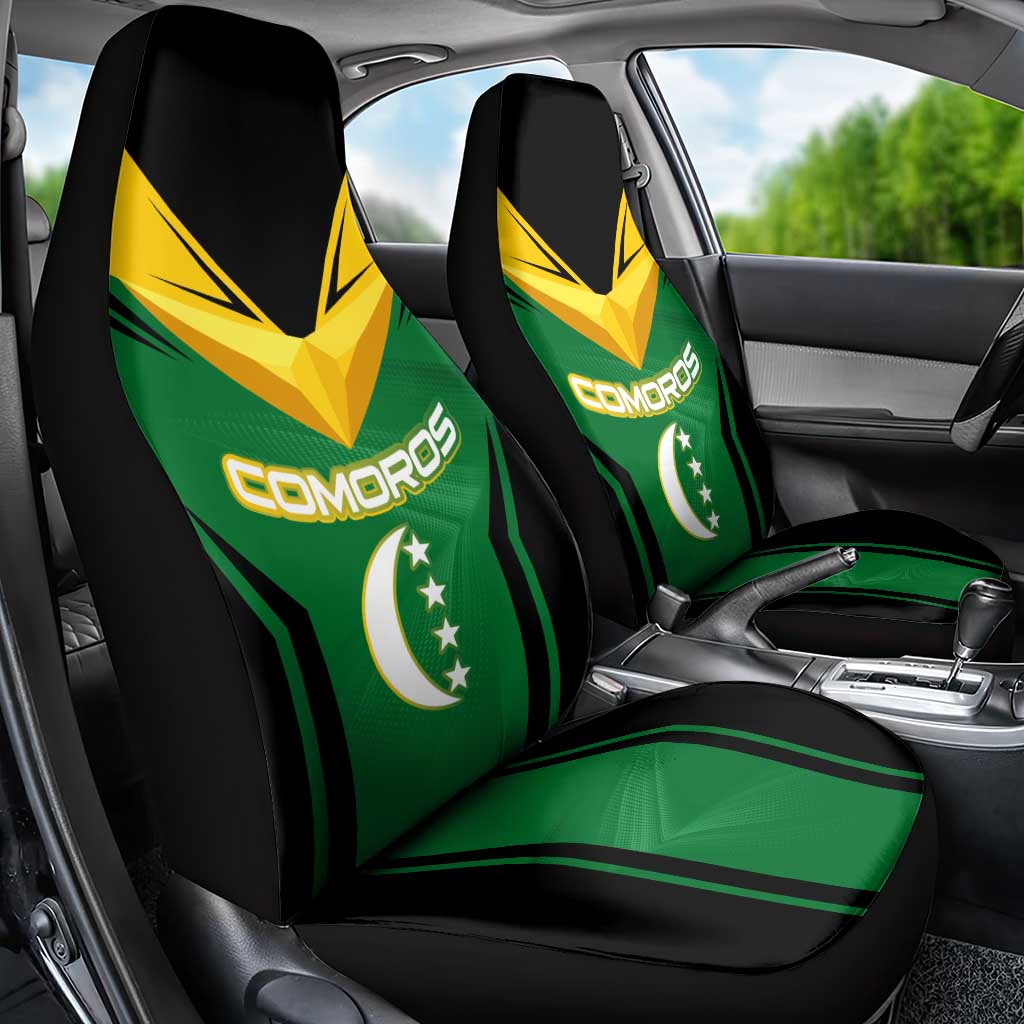 Comoros Car Seat Cover with National Colors Green Yellow Black Crescent Moon and Stars Emblem