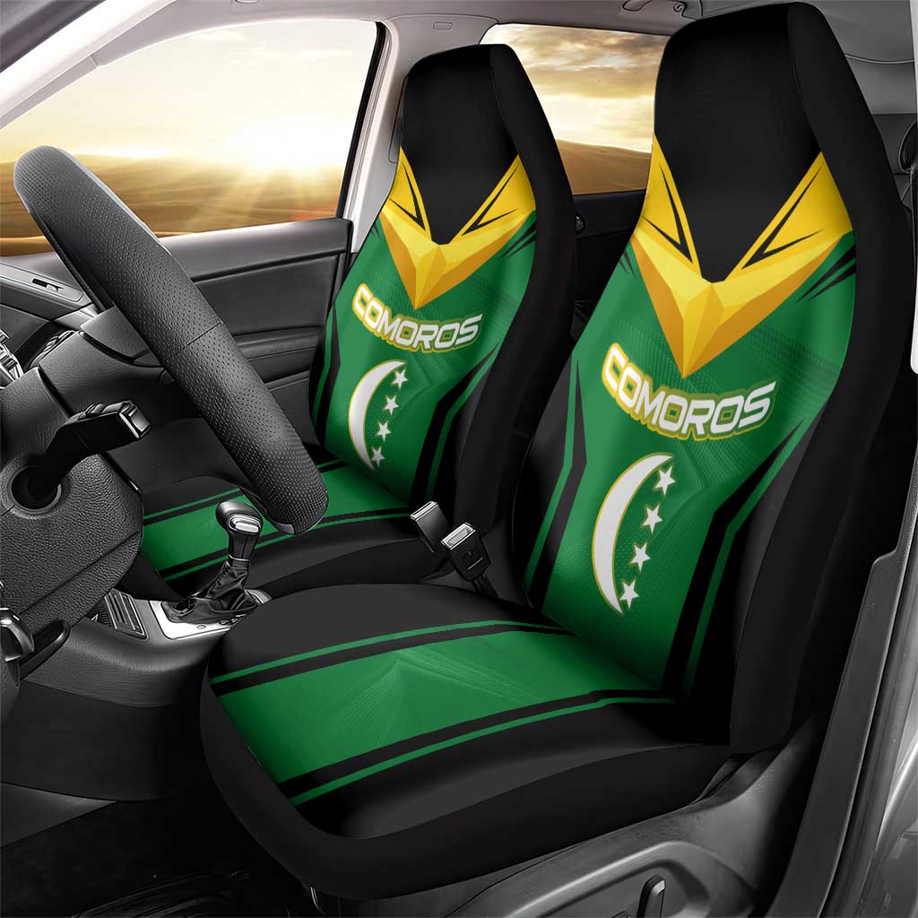 Comoros Car Seat Cover with National Colors Green Yellow Black Crescent Moon and Stars Emblem