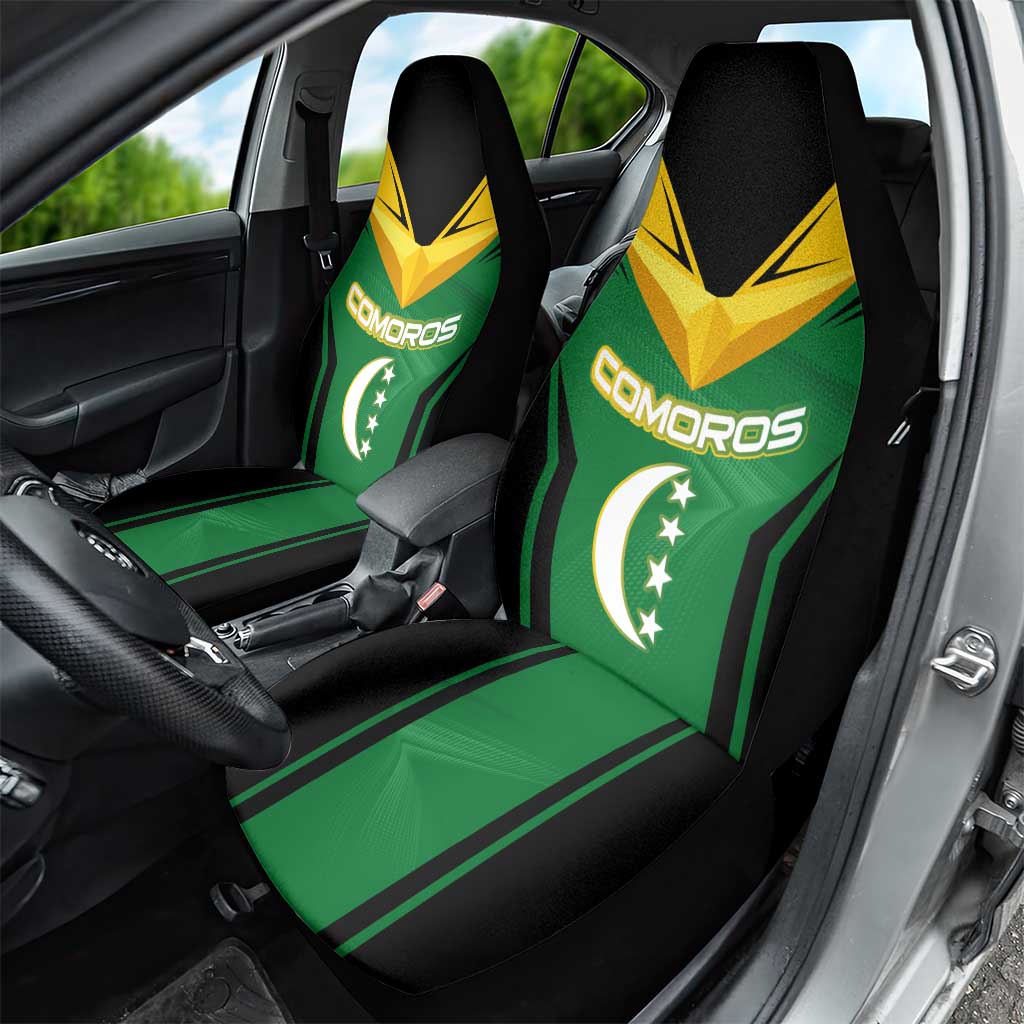 Comoros Car Seat Cover with National Colors Green Yellow Black Crescent Moon and Stars Emblem