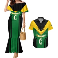 Comoros Couples Matching Mermaid Dress and Hawaiian Shirt with National Colors Green Yellow Black Crescent Moon and Stars Emblem