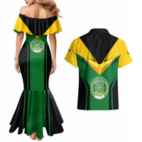 Comoros Couples Matching Mermaid Dress and Hawaiian Shirt with National Colors Green Yellow Black Crescent Moon and Stars Emblem