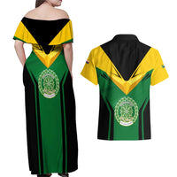 Comoros Couples Matching Off Shoulder Maxi Dress and Hawaiian Shirt with National Colors Green Yellow Black Crescent Moon and Stars Emblem