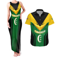 Comoros Couples Matching Tank Maxi Dress and Hawaiian Shirt with National Colors Green Yellow Black Crescent Moon and Stars Emblem
