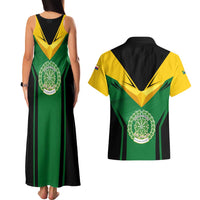 Comoros Couples Matching Tank Maxi Dress and Hawaiian Shirt with National Colors Green Yellow Black Crescent Moon and Stars Emblem