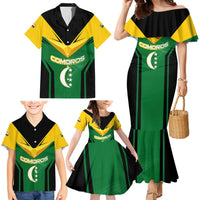 Comoros Family Matching Mermaid Dress and Hawaiian Shirt with National Colors Green Yellow Black Crescent Moon and Stars Emblem