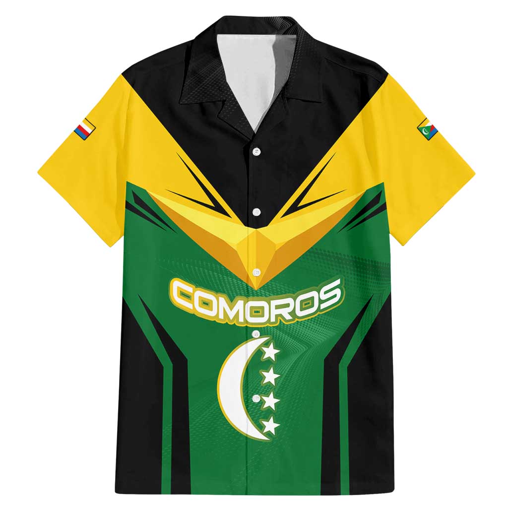 Comoros Family Matching Mermaid Dress and Hawaiian Shirt with National Colors Green Yellow Black Crescent Moon and Stars Emblem