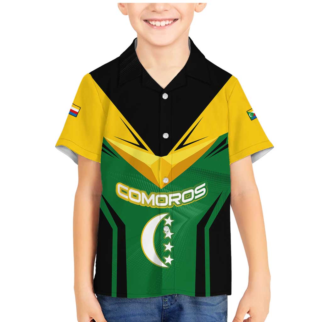 Comoros Family Matching Mermaid Dress and Hawaiian Shirt with National Colors Green Yellow Black Crescent Moon and Stars Emblem