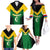 Comoros Family Matching Off The Shoulder Long Sleeve Dress and Hawaiian Shirt with National Colors Green Yellow Black Crescent Moon and Stars Emblem