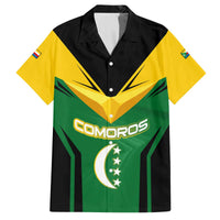 Comoros Family Matching Off The Shoulder Long Sleeve Dress and Hawaiian Shirt with National Colors Green Yellow Black Crescent Moon and Stars Emblem