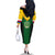 Comoros Family Matching Off The Shoulder Long Sleeve Dress and Hawaiian Shirt with National Colors Green Yellow Black Crescent Moon and Stars Emblem