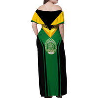 Comoros Family Matching Off Shoulder Maxi Dress and Hawaiian Shirt with National Colors Green Yellow Black Crescent Moon and Stars Emblem