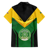 Comoros Family Matching Off Shoulder Short Dress and Hawaiian Shirt with National Colors Green Yellow Black Crescent Moon and Stars Emblem