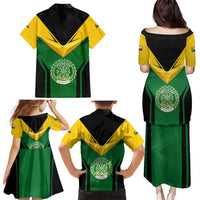 Comoros Family Matching Puletasi and Hawaiian Shirt with National Colors Green Yellow Black Crescent Moon and Stars Emblem