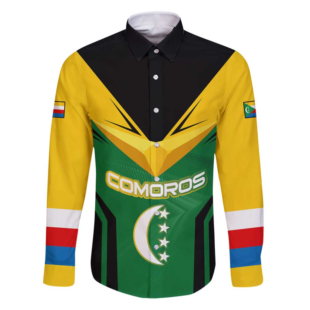 Comoros Family Matching Puletasi and Hawaiian Shirt with National Colors Green Yellow Black Crescent Moon and Stars Emblem