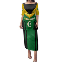 Comoros Family Matching Puletasi and Hawaiian Shirt with National Colors Green Yellow Black Crescent Moon and Stars Emblem