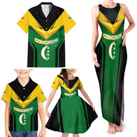 Comoros Family Matching Tank Maxi Dress and Hawaiian Shirt with National Colors Green Yellow Black Crescent Moon and Stars Emblem