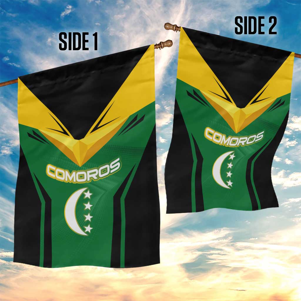 Comoros Garden Flag with National Colors Green Yellow Black Crescent Moon and Stars Emblem