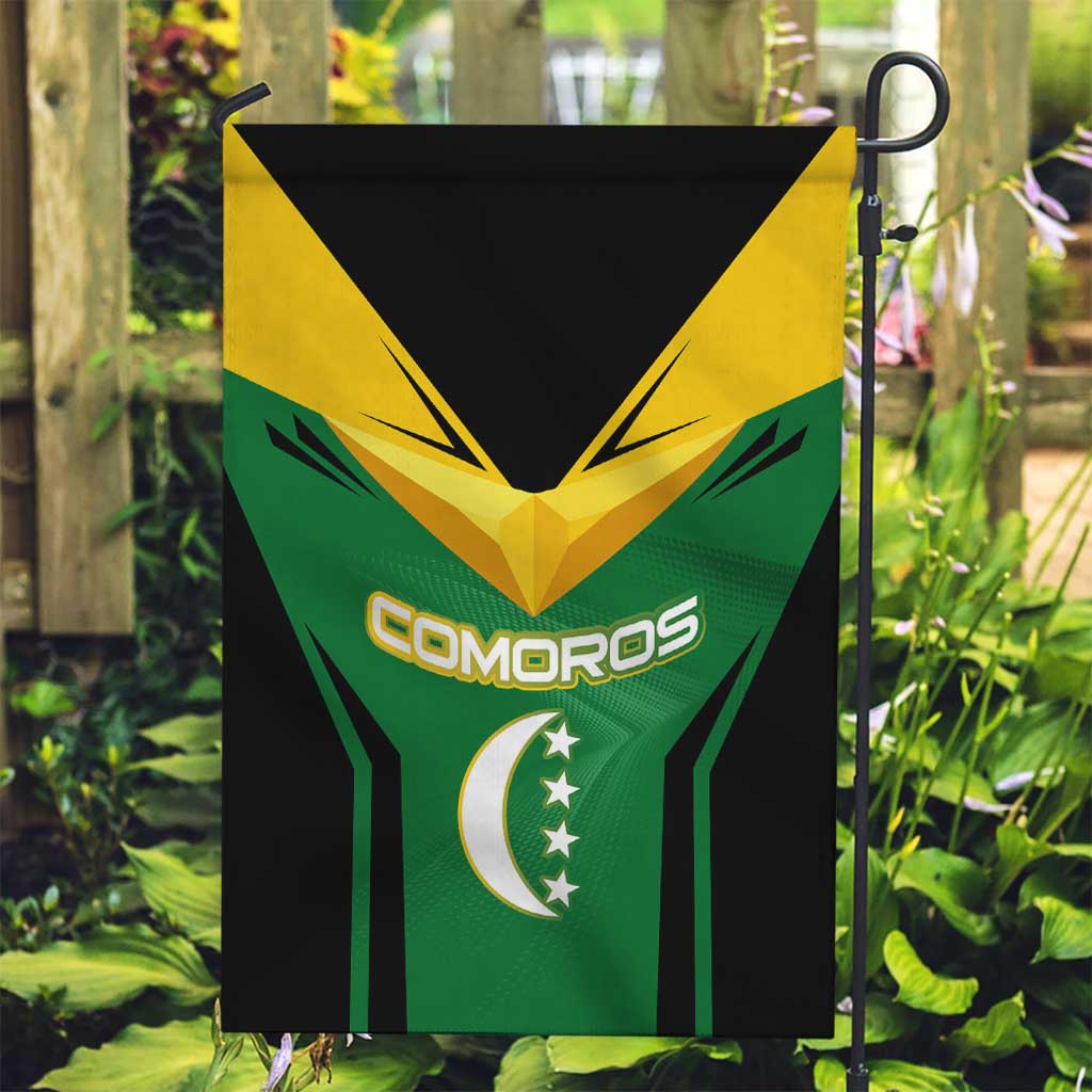 Comoros Garden Flag with National Colors Green Yellow Black Crescent Moon and Stars Emblem