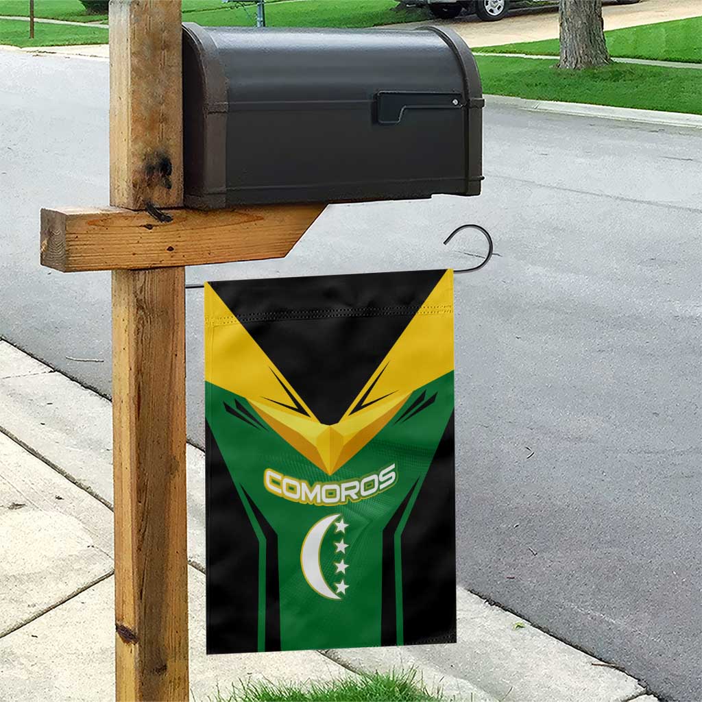 Comoros Garden Flag with National Colors Green Yellow Black Crescent Moon and Stars Emblem