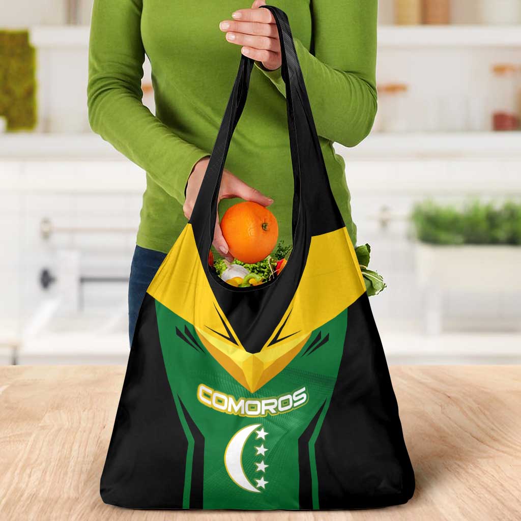 Comoros Grocery Bag with National Colors Green Yellow Black Crescent Moon and Stars Emblem