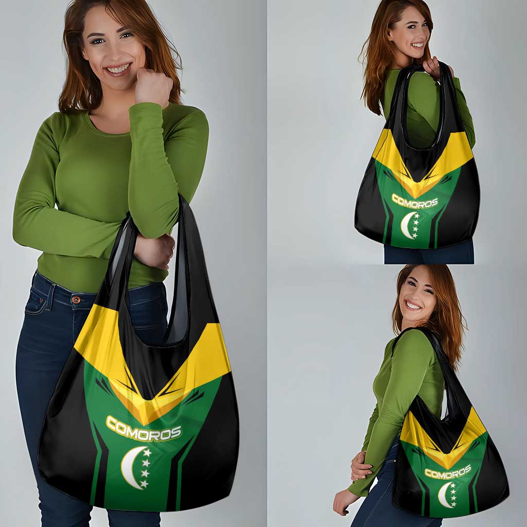 Comoros Grocery Bag with National Colors Green Yellow Black Crescent Moon and Stars Emblem