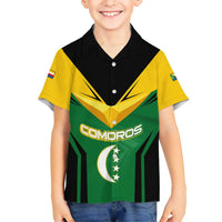 Comoros Hawaiian Shirt with National Colors Green Yellow Black Crescent Moon and Stars Emblem