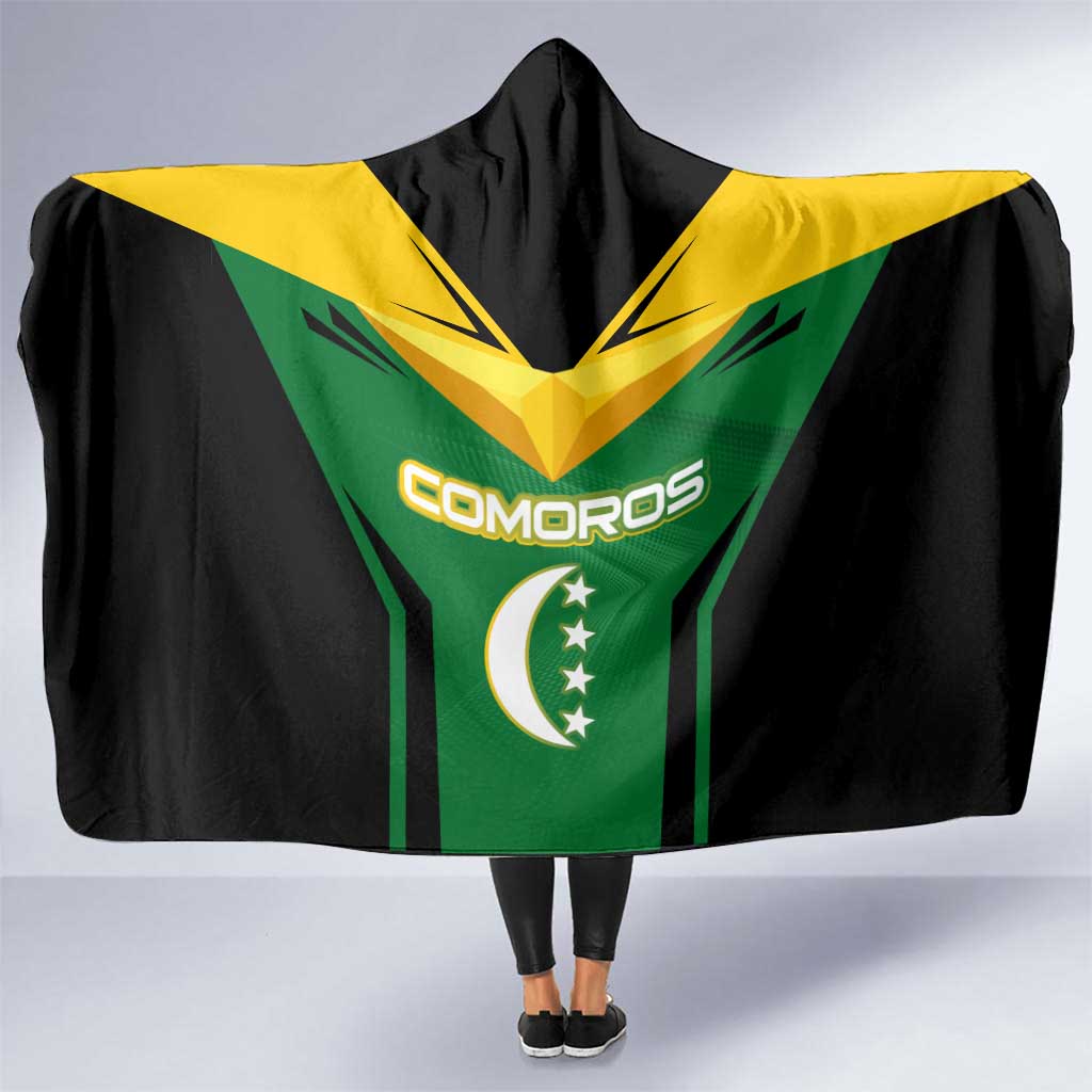 Comoros Hooded Blanket with National Colors Green Yellow Black Crescent Moon and Stars Emblem