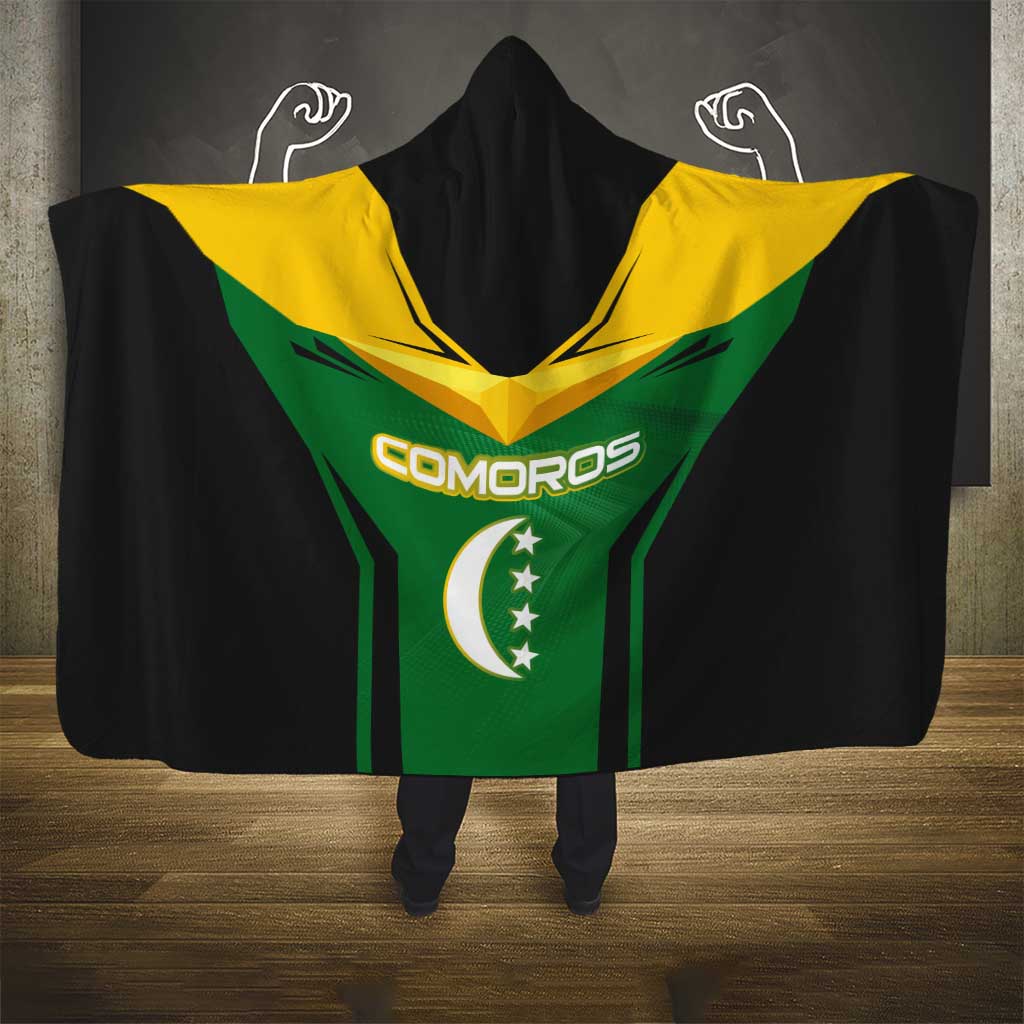 Comoros Hooded Blanket with National Colors Green Yellow Black Crescent Moon and Stars Emblem