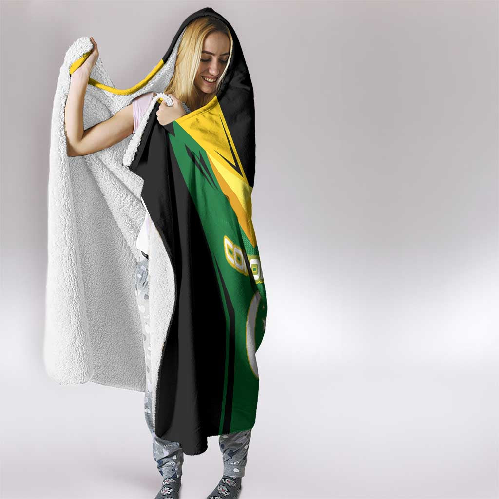 Comoros Hooded Blanket with National Colors Green Yellow Black Crescent Moon and Stars Emblem