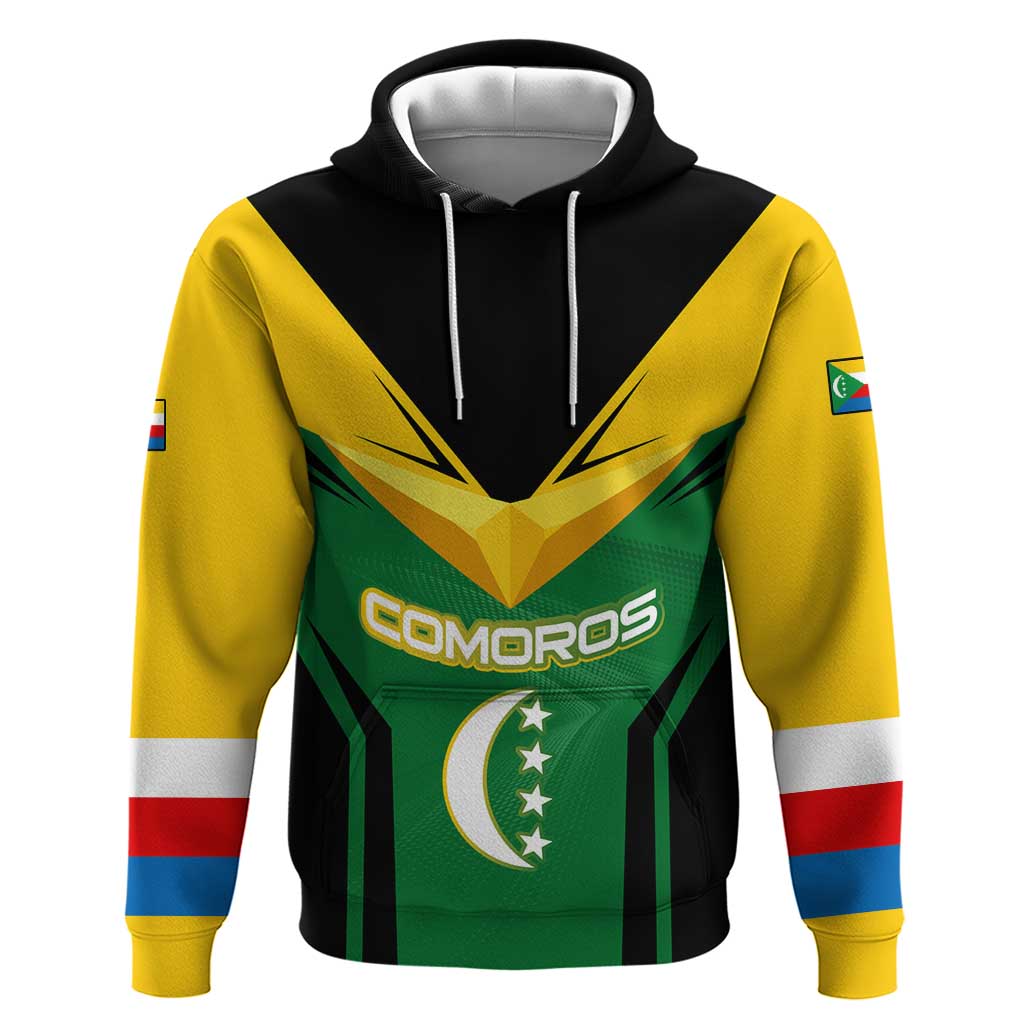 Comoros Hoodie with National Colors Green Yellow Black Crescent Moon and Stars Emblem