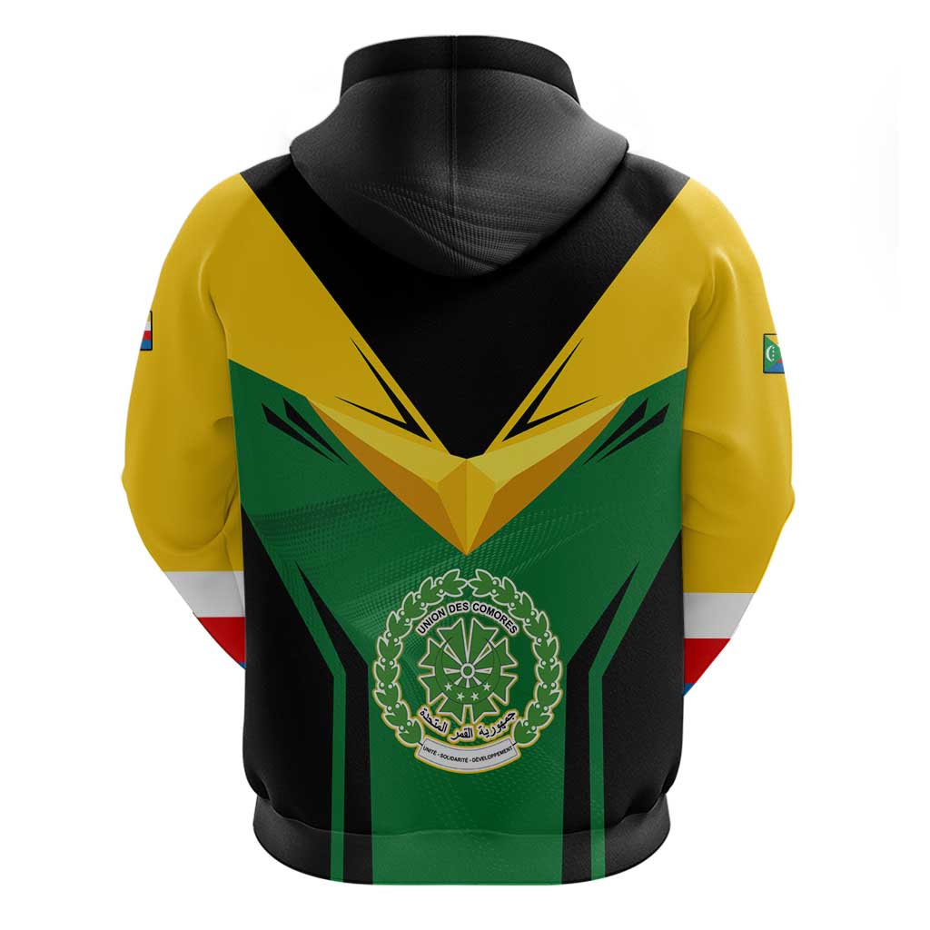Comoros Hoodie with National Colors Green Yellow Black Crescent Moon and Stars Emblem