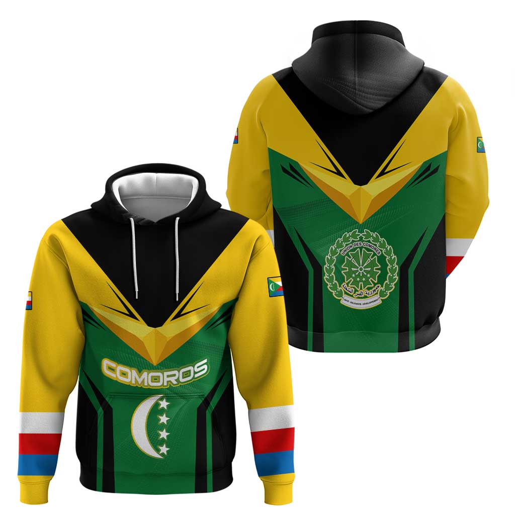 Comoros Hoodie with National Colors Green Yellow Black Crescent Moon and Stars Emblem