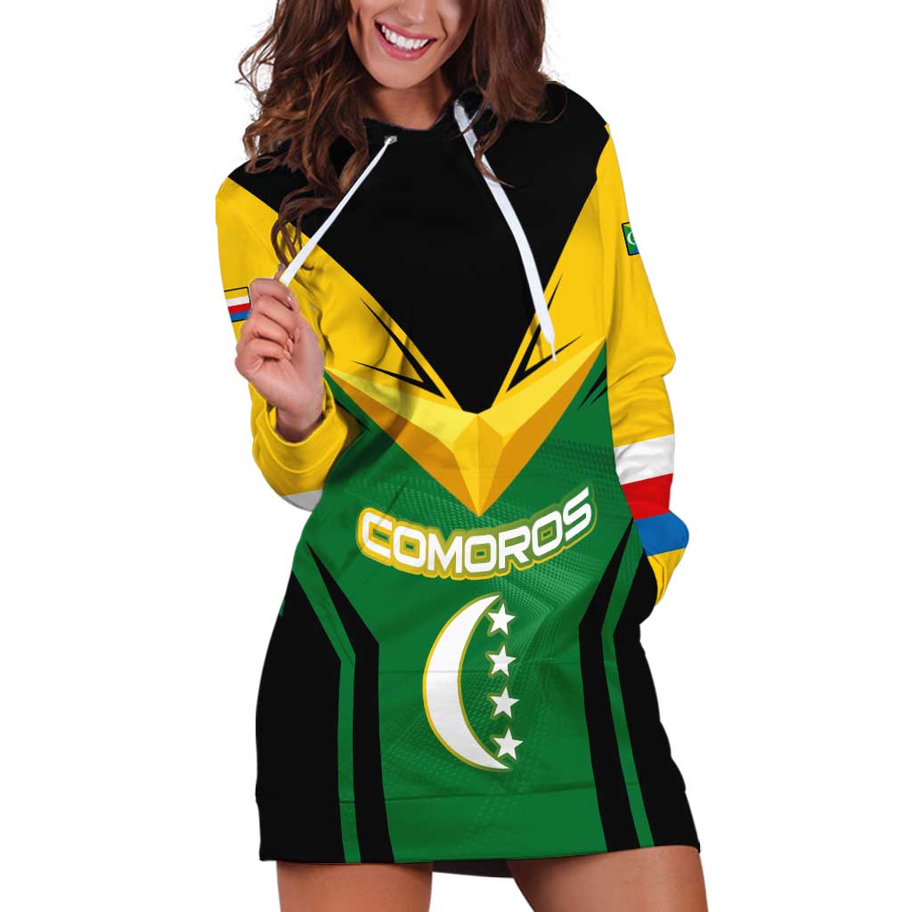 Comoros Hoodie Dress with National Colors Green Yellow Black Crescent Moon and Stars Emblem