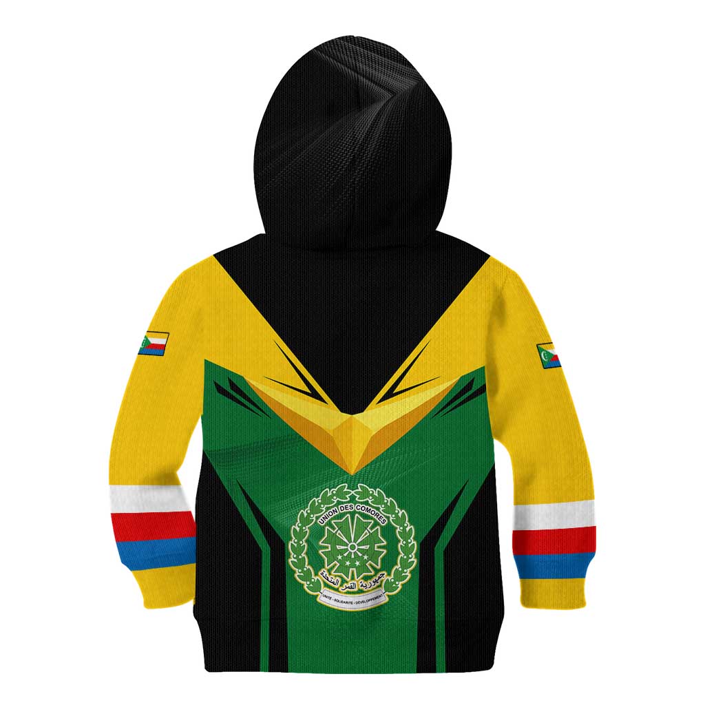 Comoros Kid Hoodie with National Colors Green Yellow Black Crescent Moon and Stars Emblem