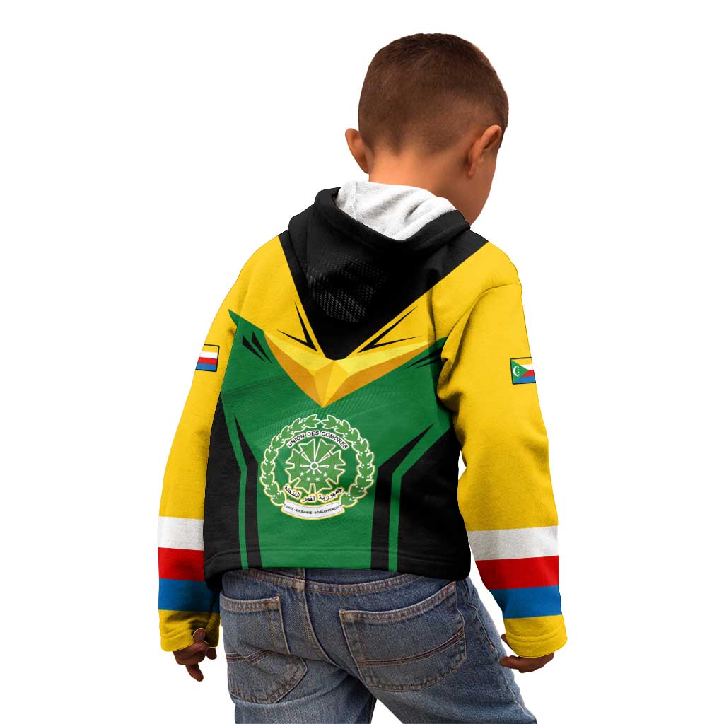 Comoros Kid Hoodie with National Colors Green Yellow Black Crescent Moon and Stars Emblem