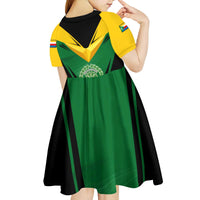 Comoros Kid Short Sleeve Dress with National Colors Green Yellow Black Crescent Moon and Stars Emblem