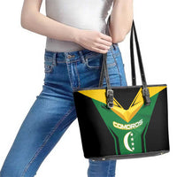 Comoros Leather Tote Bag with National Colors Green Yellow Black Crescent Moon and Stars Emblem