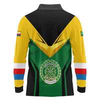 Comoros Long Sleeve Polo Shirt with National Colors Green Yellow Black Crescent Moon and Stars Emblem