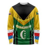 Comoros Long Sleeve Shirt with National Colors Green Yellow Black Crescent Moon and Stars Emblem