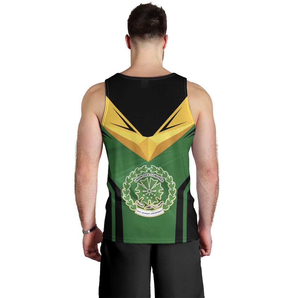 Comoros Men Tank Top with National Colors Green Yellow Black Crescent Moon and Stars Emblem