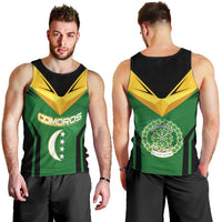 Comoros Men Tank Top with National Colors Green Yellow Black Crescent Moon and Stars Emblem